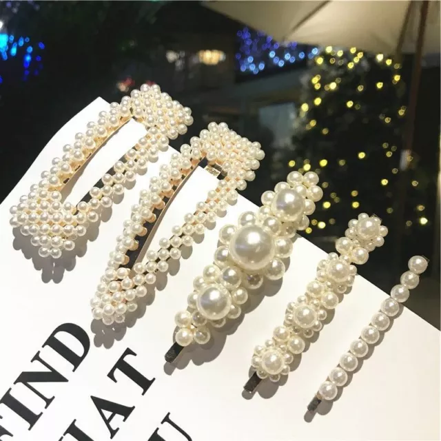 Girls Pearls Hair Clips Korean Hairpins Hairgrip Barrettes Womens Hairclip Bands