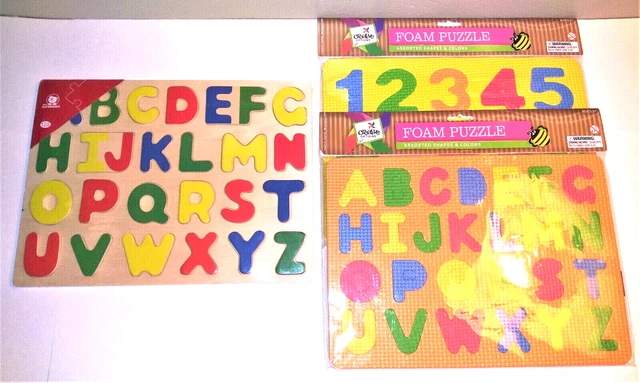 ✅ 3 FOAM & WOOD PUZZLES - Letters & Numbers, Spelling Counting Math Kids - NEW