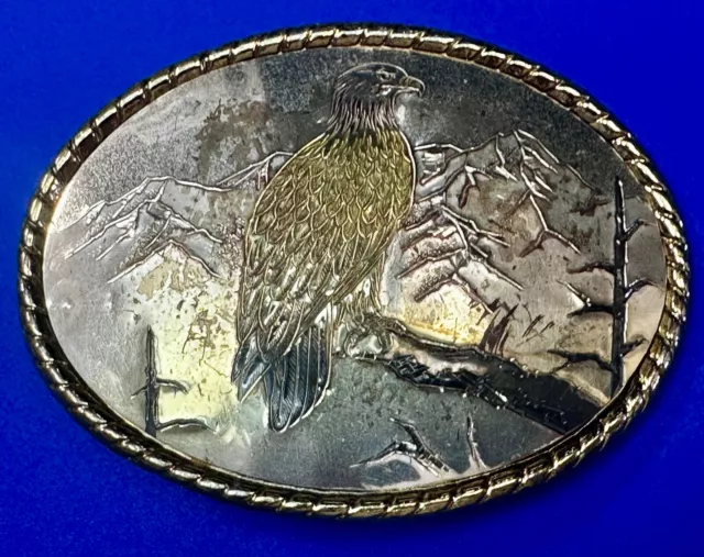Patriotic American Eagle perched overlooking mountainside Vintage W Belt Buckle