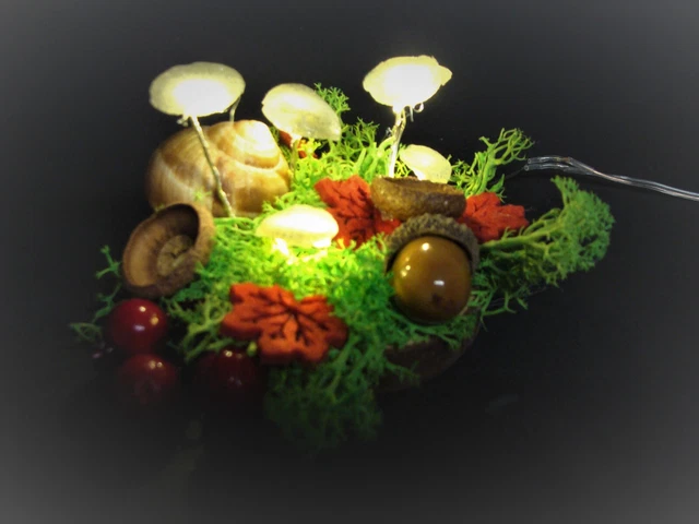 *Filzgarten* Gesteck Erde  Fee Elfe Jahreszeitentisch Waldorf Herbst Led Pilze