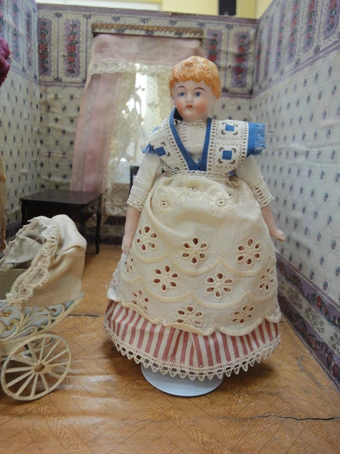 Poupée Ancienne En Porcelaine (Bisque) – Allemagne, Années 1900, Taille 15cm, Fille, Bouche Fermée