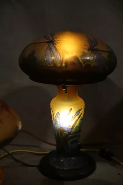 Early 20th Century Art Nouveau Galle Repro Colorful Table Lamp Mushroom Shape