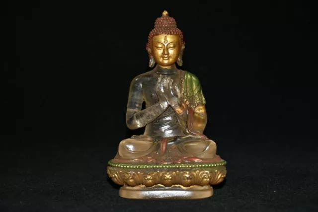 Chinese Old Beijing Glaze Gilded Carved Exquisite Painted Buddha Statue Gift Art