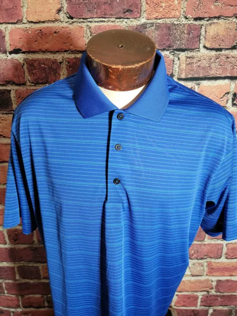 Adidas Golf Mens Large Blue White Striped Short Sleeve Golf Polo Shirt ⛳