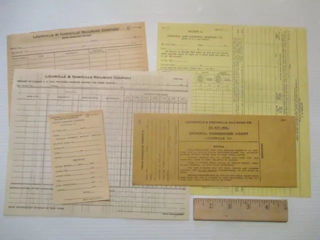 FIVE PIECE L&N RAILROAD PAPER LOT. 1940s / 50s. LOUISVILLE / NASHVILLE