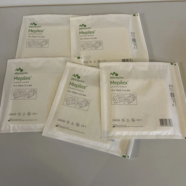 Molnlycke  Mepilex Soft Silicone 6" x  6" Foam Dressing  Exp. 7/2024 Lot Of 5