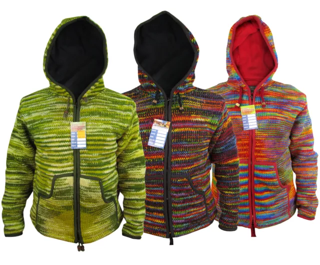 Wollkrawatte gefärbt Vlies gefütterter Reißverschluss bunt nepalesische Taschenjacke Pullover Hoodie