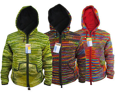 Woolen Tie Dye Fleece Lined Zip Colorful Nepalese Pocket Jacket Jumper Hoodie