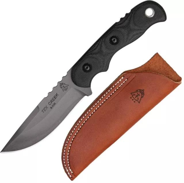 TOPS Tex Creek Hunter Fixed Knife 4.13" 1095HC Steel Blade Black Micarta Handle