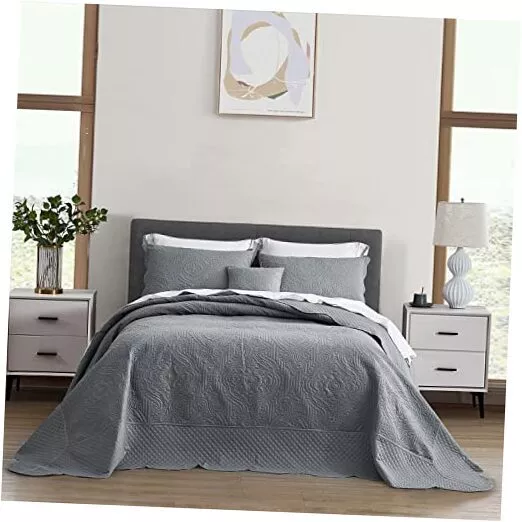 Oversized King Bedspread 138x122 Extra Wide Alaskan King(138"x122") 3-grey