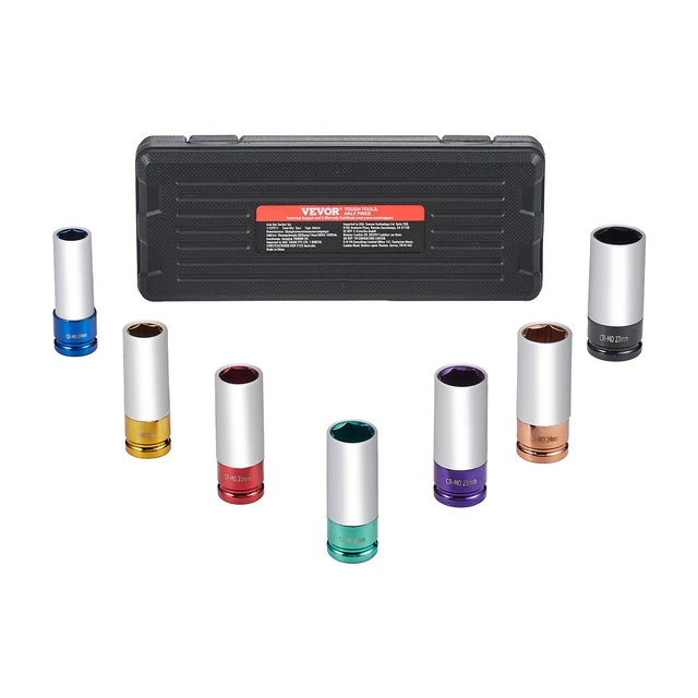 Coffret De 29 Douilles à Choc Profondes 1/2 Pouce – SAE & Métrique – Acier Chrome Vanadium Rouge