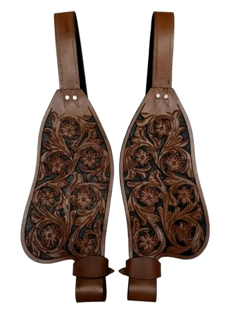 Western Leather Fender Set Horse Saddle Replacement Fenders Pair Floral Tooled