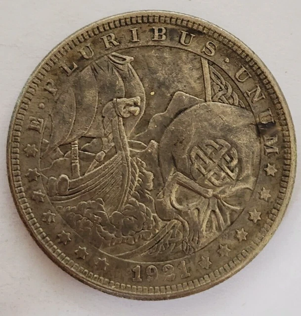 Hobo Coin Skull Viking Ocean Ship Celtic Norse Fantasy Cosplay Art Dollar