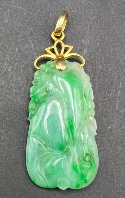 14K Yellow Gold Chinese Carved Jade Pendant