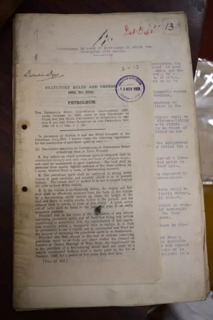 1926 - 1930 City Of Bradford Police Papers petrol storage