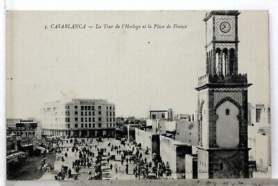 Tour De L' Clock And Place of France Casablanca Morocco CPA Postcard 8004