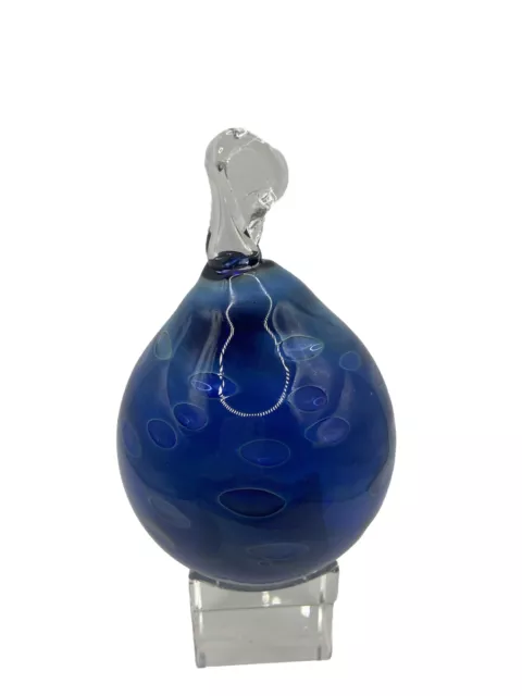 Hand Blown Glass Cobalt Blue Christmas Ornament Pear Shape Art Glass