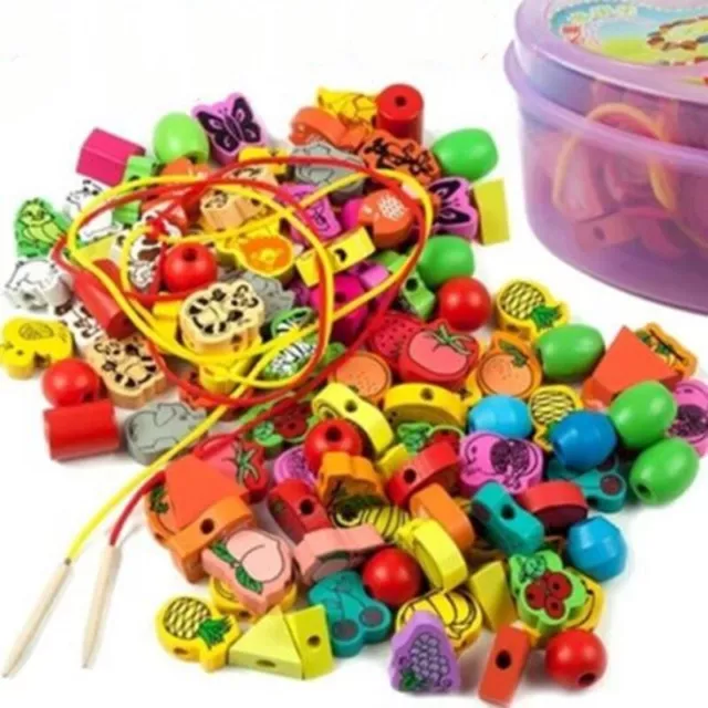 Threading Educational Toy Wooden Lacing Beads Animals Stringing Box