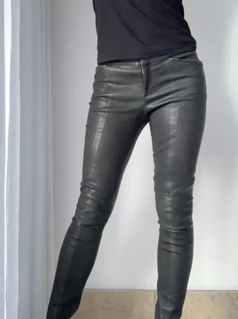 Women's A. L. C. ALC Lamb Leather Skinny Pants Jeans Trouser Black Size 8