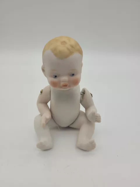 Vintage 5" Japan Porcelain Bisque Baby Doll Plus 8" Bisque Ornament w/Clothes