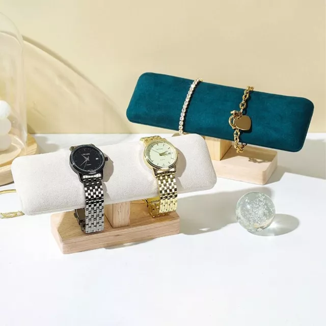 Wooden Velvet Jewelry Bracelet Watch Display Holder Stand Showcase Organizer✅ 2