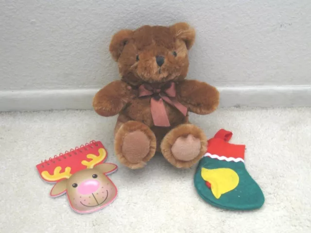 6" Plush Brown Bear With Spiral Notebook And Mini Holiday Stocking