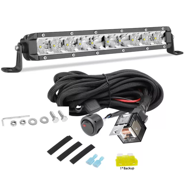 10" LED Light Bar Single Row Super Slim Spot Flood 6500k Driving 4WD+ Wiring Kit