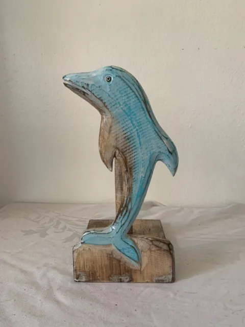 Dolphin Paper Towel Holder, Coastal, Wood, Hand Carved, Sea Life
