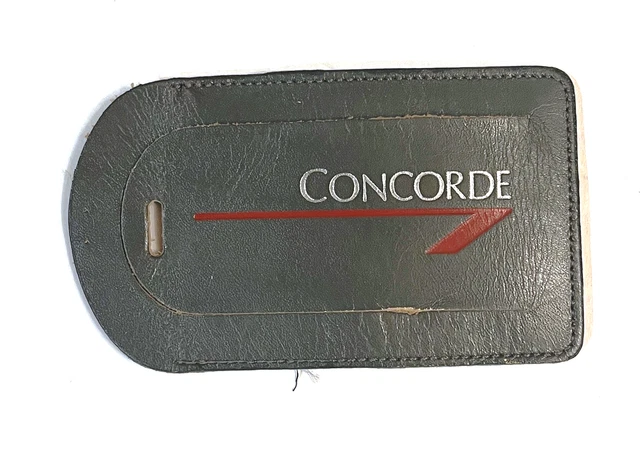 Vintage B.A. CONCORDE Grey Leather Baggage Luggage Tag