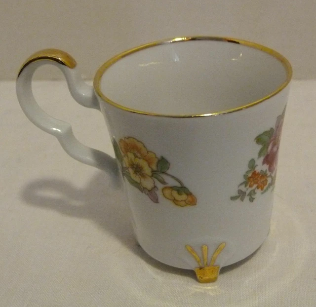 Bareuther Waldsassen Germany Demitasse Footed Cup Gold Trim Bird & Floral