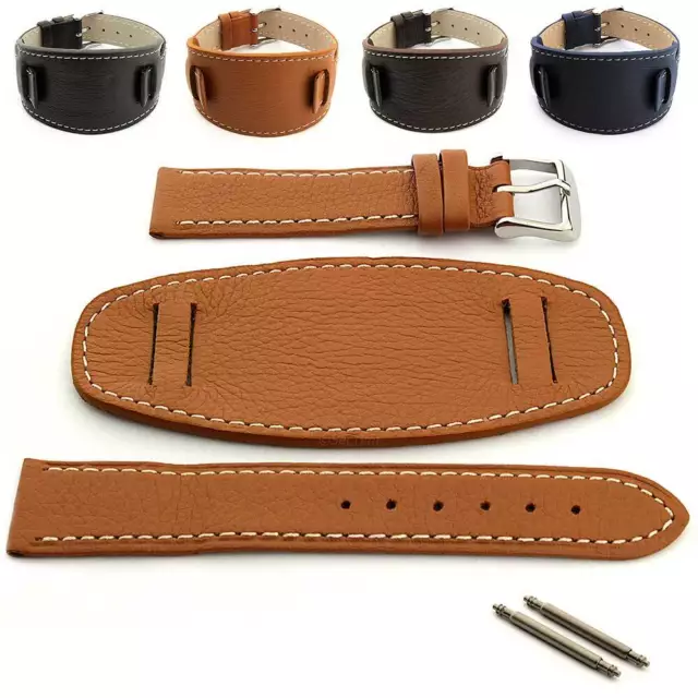 Men's Genuine Leather Watch Strap Band Wrist Pad SS Buckle 18 20 22 24 MONTE MM