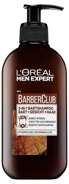 Loreal Men Expert Barber Club 3in 1 intensiv Bartshampoo Bart Gesicht Haar 200ml