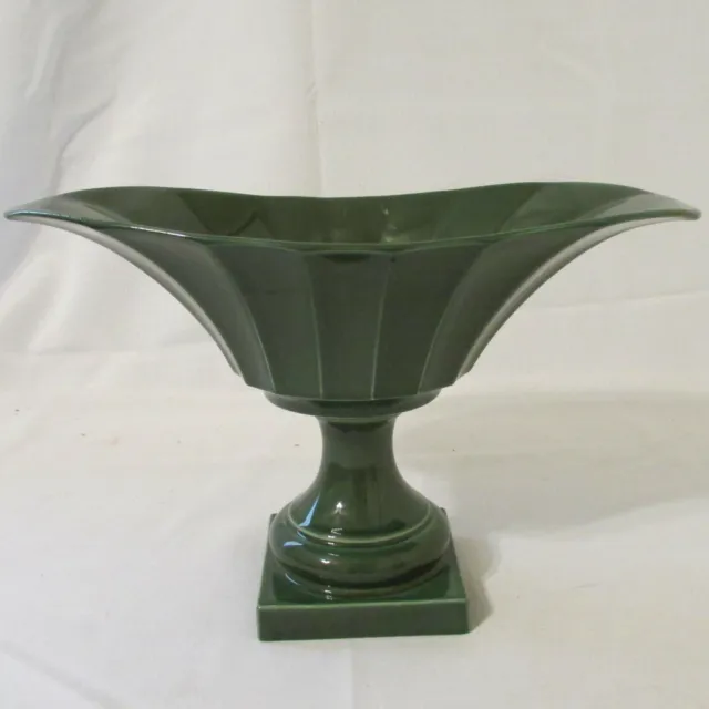 VTG Mid-Century HYALYN Porcelain Glossy Green Pedestal Compote Centerpiece Bowl
