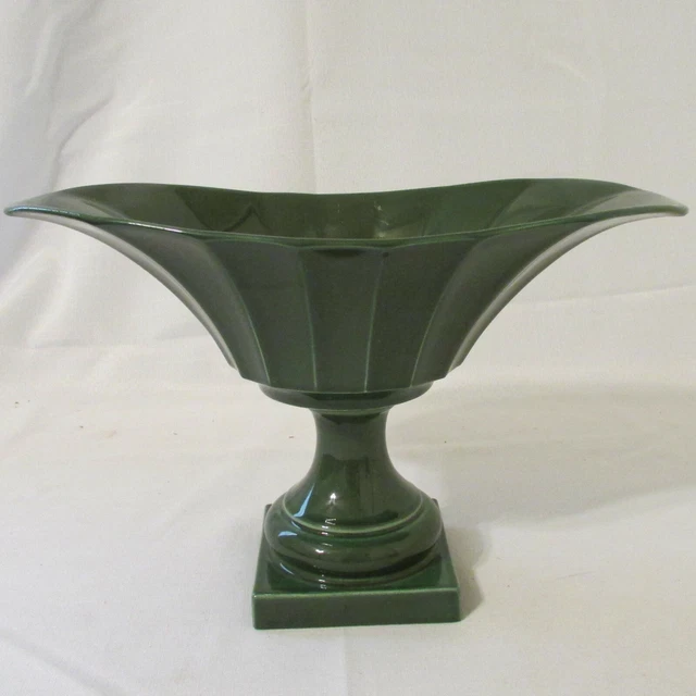 VTG Mid-Century HYALYN Porcelain Glossy Green Pedestal Compote Centerpiece Bowl