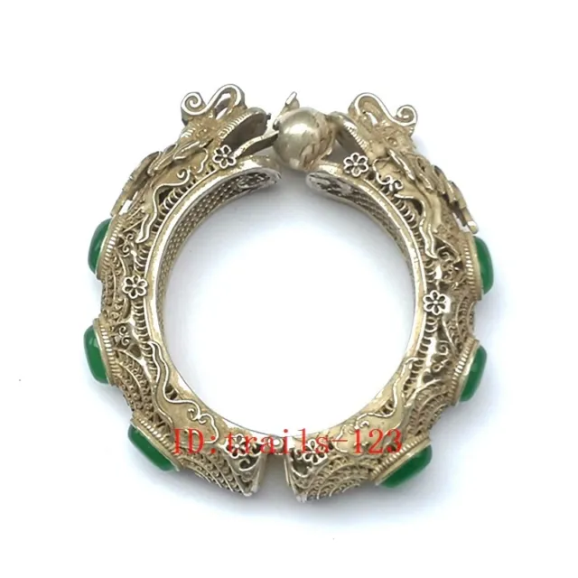 Chinese Tibet Silver Handmade Inlaid Jewelry dragon bracelet old Gift Collection