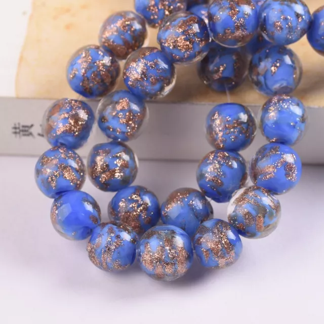 10pcs 8mm 10mm 12mm Round Foil Opaque Handmade Lampwork Glass Loose Beads DIY