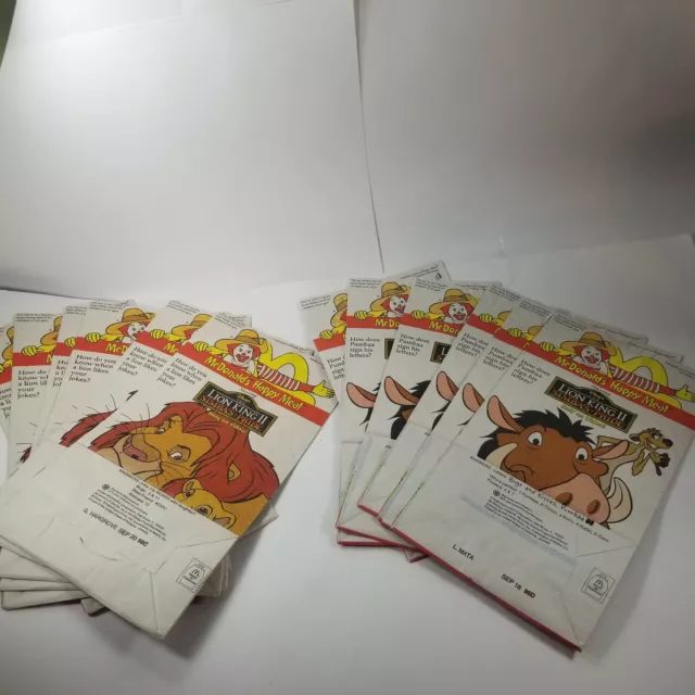 Vintage 1998 McDonald's Bag Lot Lion King 2 Simba's Pride