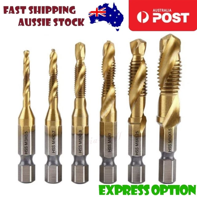 6pcs Titanium Plated Hex Shank Set HSS Screw Thread Metric Tap Drill Bits Screw