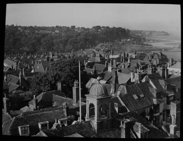 RARE ANTIQUE Magic Lantern Slide ROOF TOP VIEW OF RYE C1910 PHOTO SUSSEX