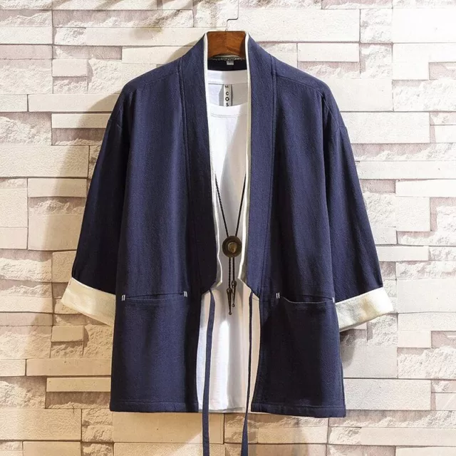 Summer Men Cardigan Japanese Kimono Jacket Shirt Casual Coat Streetwear Cape Top