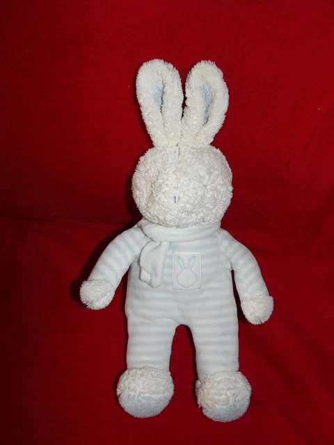 Doudou Peluche Klorane Lapin Bleu et Blanc Rayé 29/37 CM