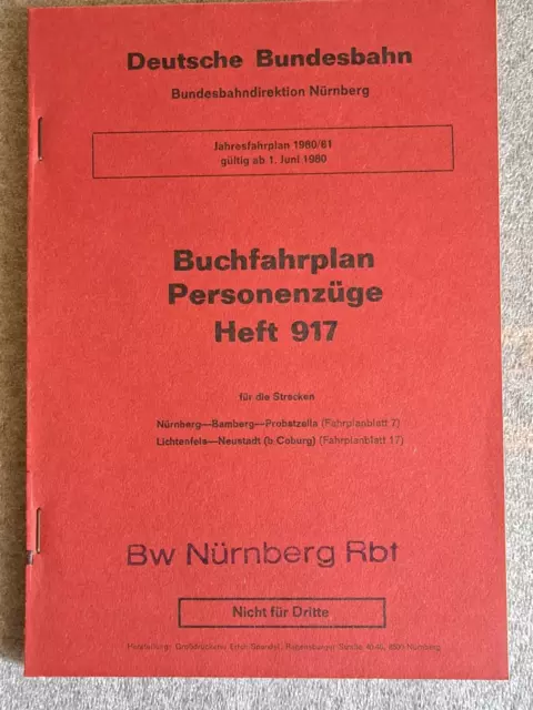 Buchfahrplan Heft 917 BD Nürnberg 1980 Deutsche Bundesbahn