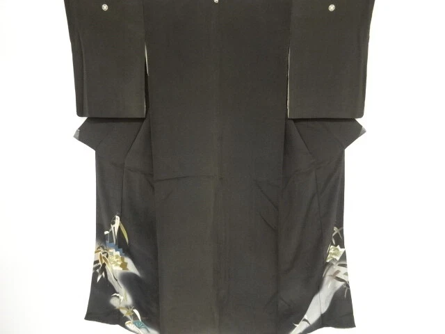 37771# Japanese Kimono / Antique Tomesode / Embroidery / Bamboo Grass & Whee