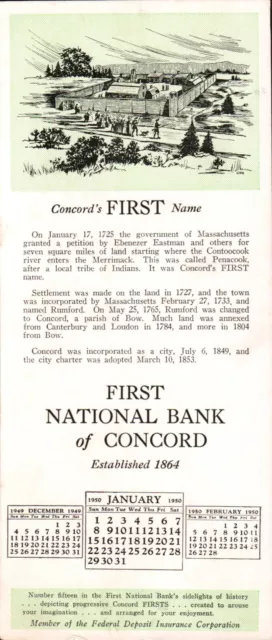 Ink Blotter 1950 calendar Nat. Bank Concord, N.H.