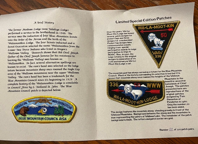 Boy Scout OA Lodge 336 Wa-La-Moot-Kin 50th Anniversary Patch Set