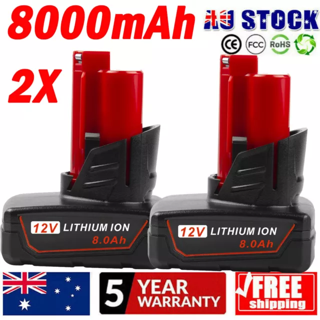 2X For Milwaukee 12V Battery 8.0Ah for M12 48-11-2402 48-11-2440 Cordless New