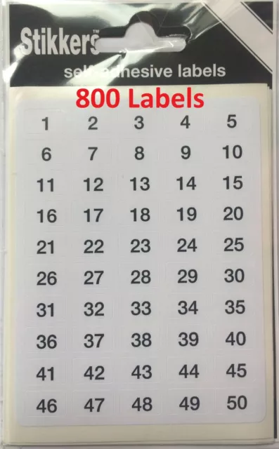 800 Sticky Numbered Labels 1-200 White Self Adhesive Stickers Black Numbers