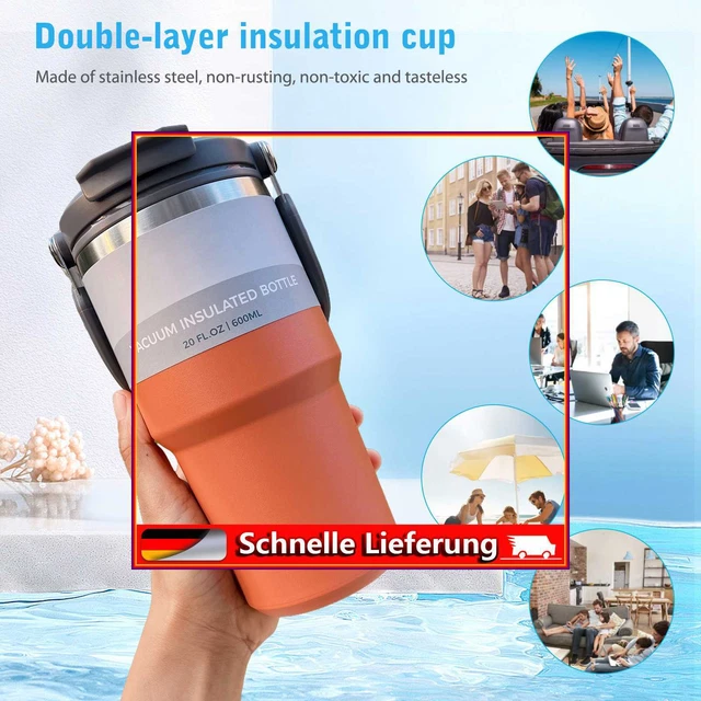 Taza de café termo viaje de gran capacidad, coche de bebida doble (naranja,
