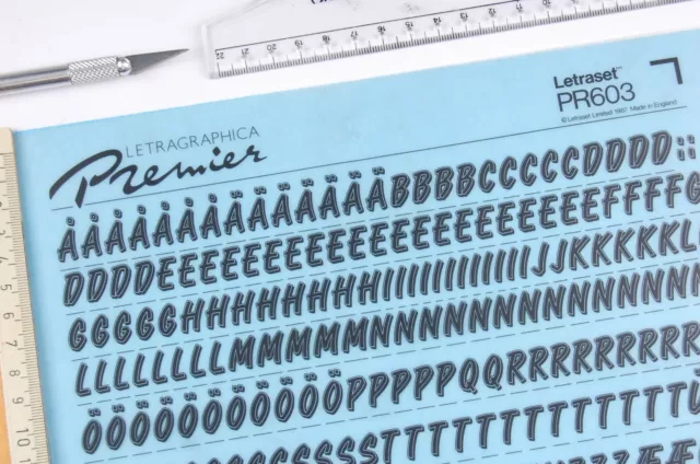 LETRASET/LETRAGRAPHICA Rub On Letter Transfers 48pt RETAIL SCRIPT (#603) 12mm