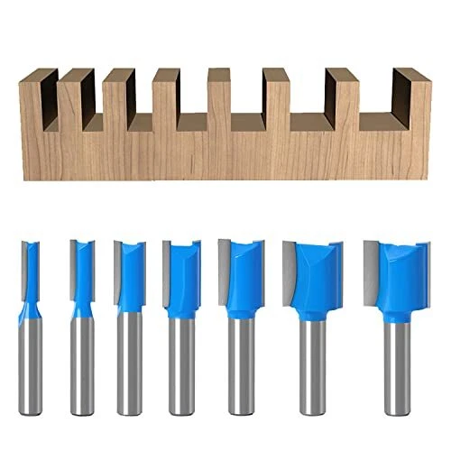7 Pièces Fraise Droite Defonceuse Set Fraise a Rainurer à Tige de 8 mmDiamètr...